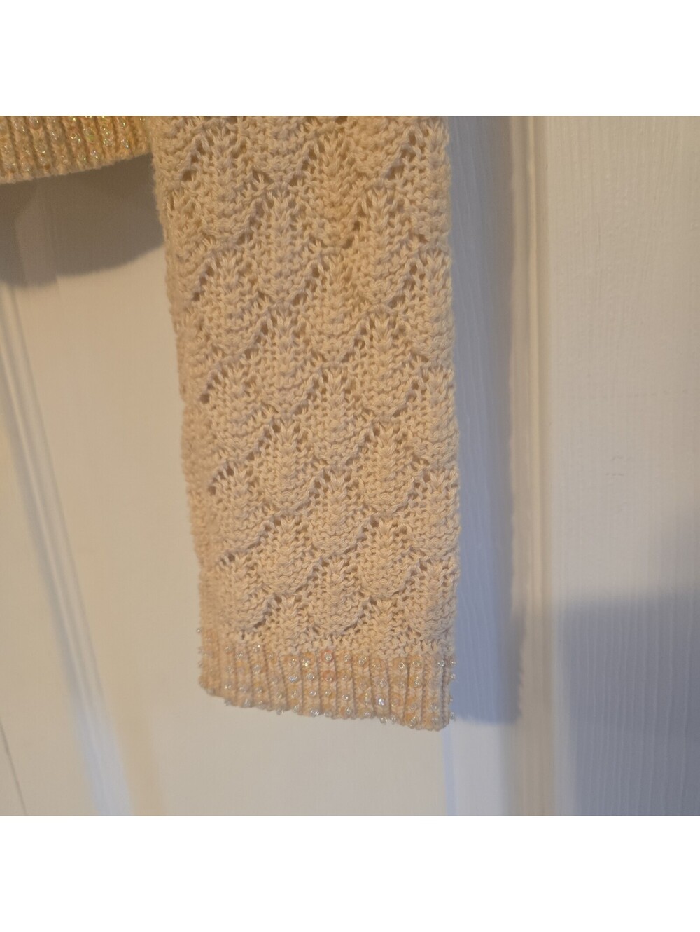 Vtg Alexandria Bartlett Crochet Open Knit Cardigan Sequins Sz S Cotton Ivory - Picture 5 of 7